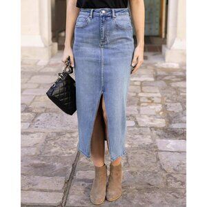 GRACE & LACE Denim Jean Long Maxi Skirt with Front Slit, Size 12